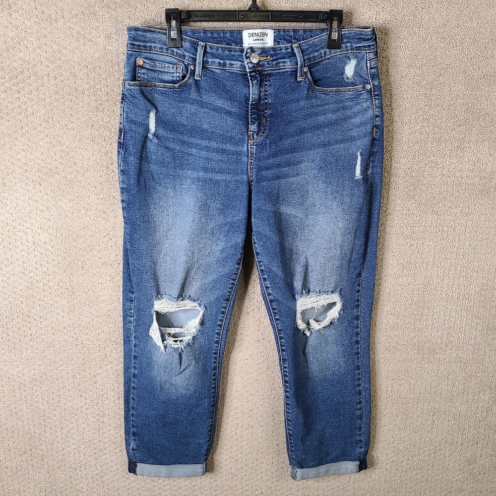 Levis Jeans Womens 14 Blue Mid Rise Boyfriend Distressed Denizen Denim Stretch‎